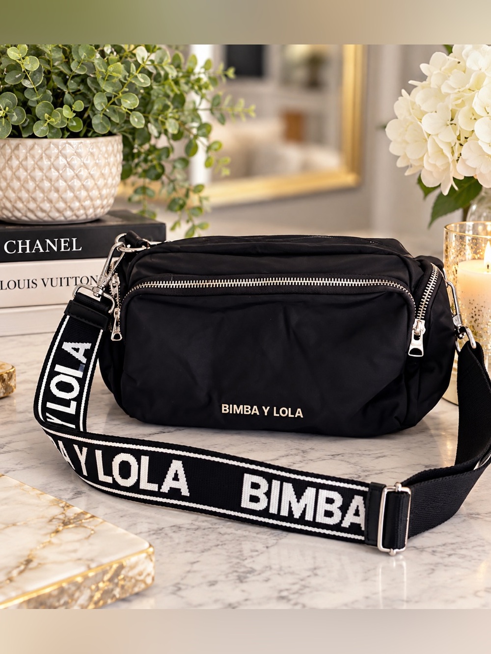 Bimba y Lola Black Crossbody Bag with Branded Strap